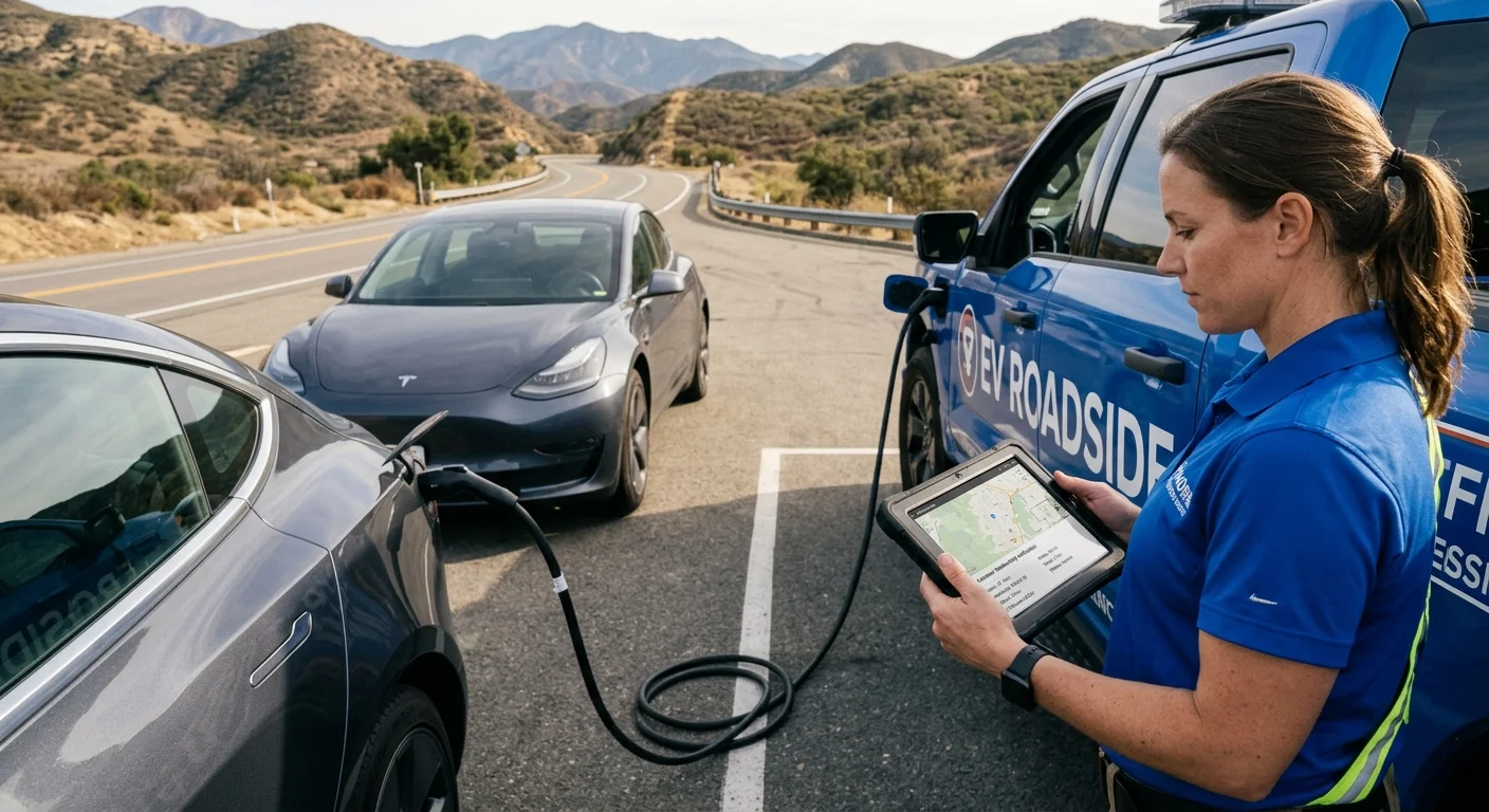 EV driver checking roadside membership details while safely parked