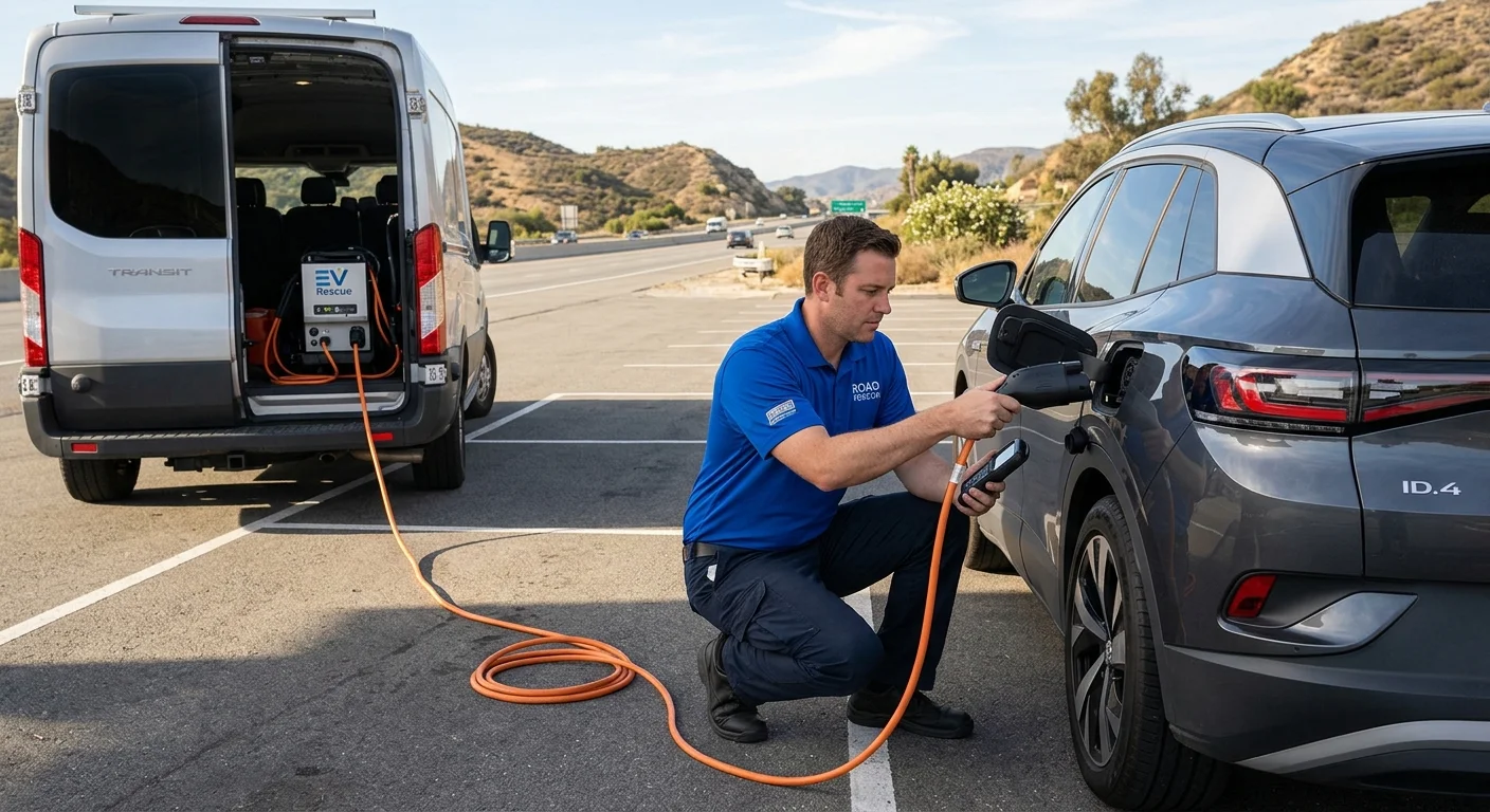 An independent operator checking a non-Tesla electric vehicle charge port